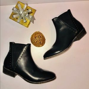 AGL black low ankle boot bootie with gold nailhead